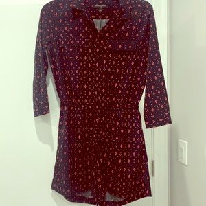 Navy quarter length romper with waist tie